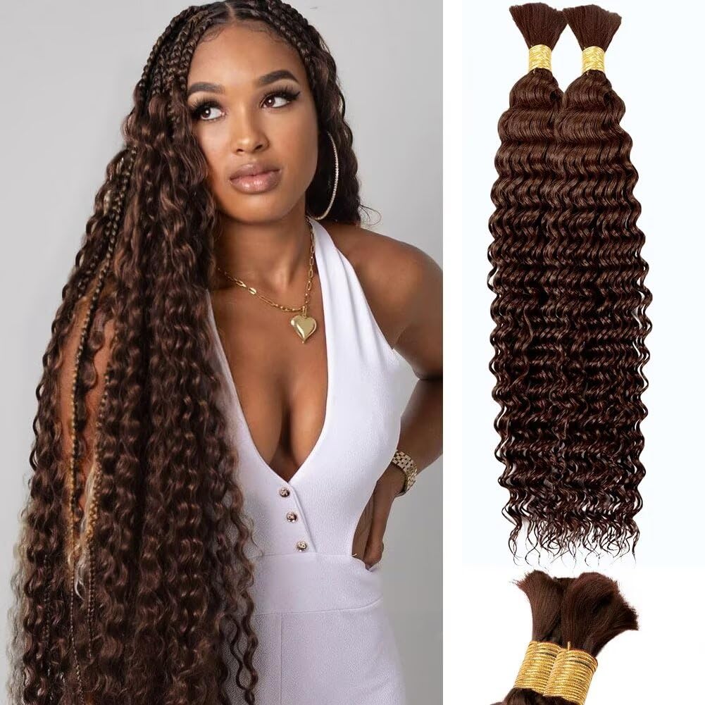 Chocolate Brown Deep Water Wave Braiding Hair for Boho Styles