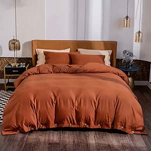 Argstar King Duvet Cover Set in Burnt Orange with Buttons