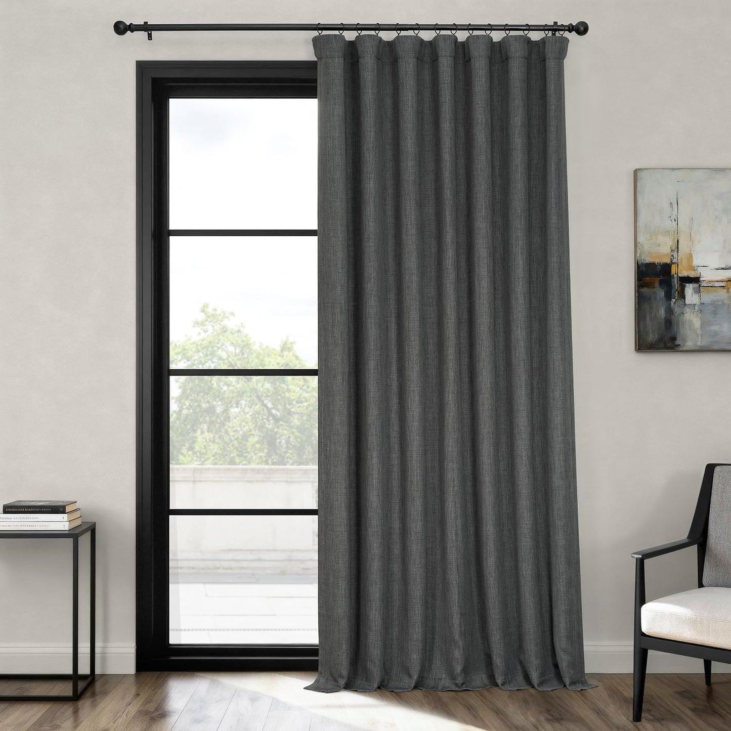 Faux Linen Curtains for Living Room - Dark Gravel 100W X 96L