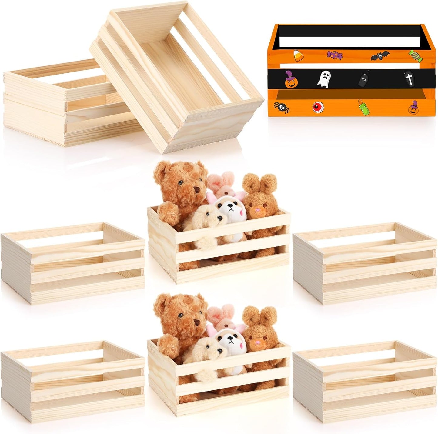 6 Pcs 8in Small Wooden Crates for Crafts and Storage Solutions