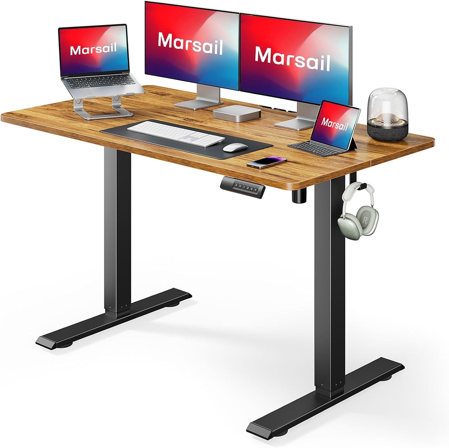 Marsail 48x24 Electric Standing Desk: Adjustable Height, LED Lights