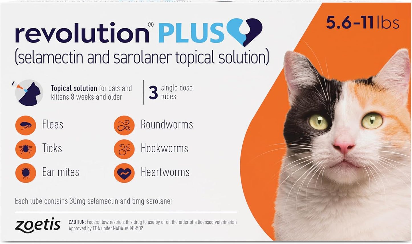 Revolution Plus Topical Solution for Cats, 5.6-11 lbs, 3 Tubes
