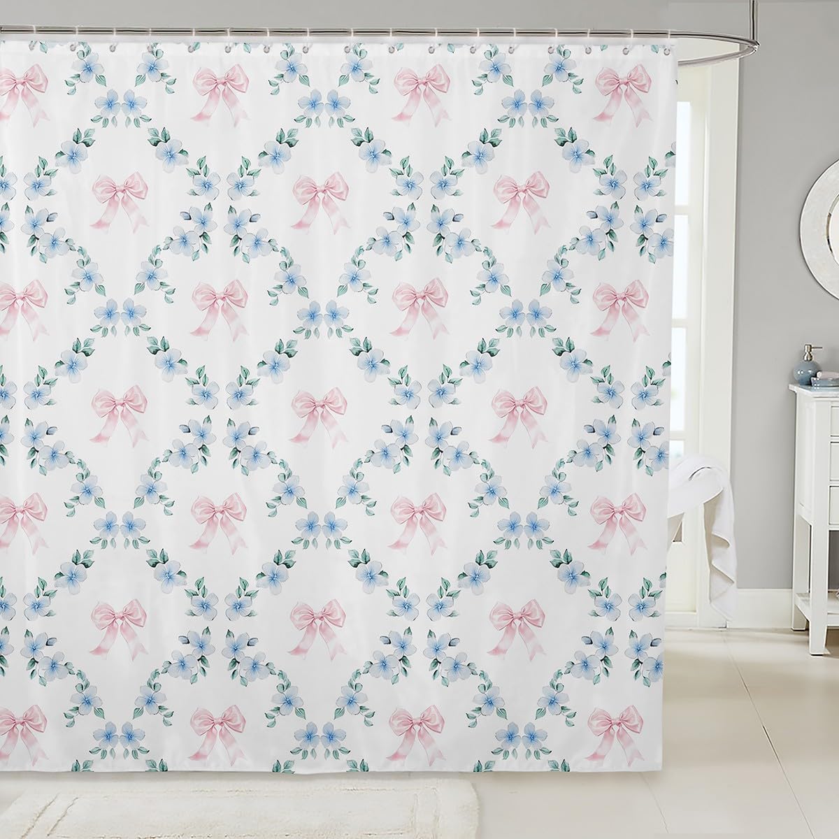 Kawaii Pink Ribbon Shower Curtain