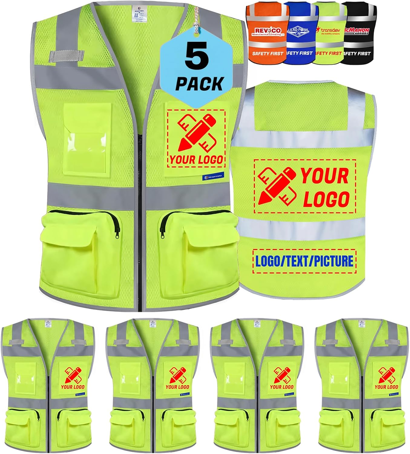 Custom Logo Safety Vest with Multi-Pockets for High Visibility Work