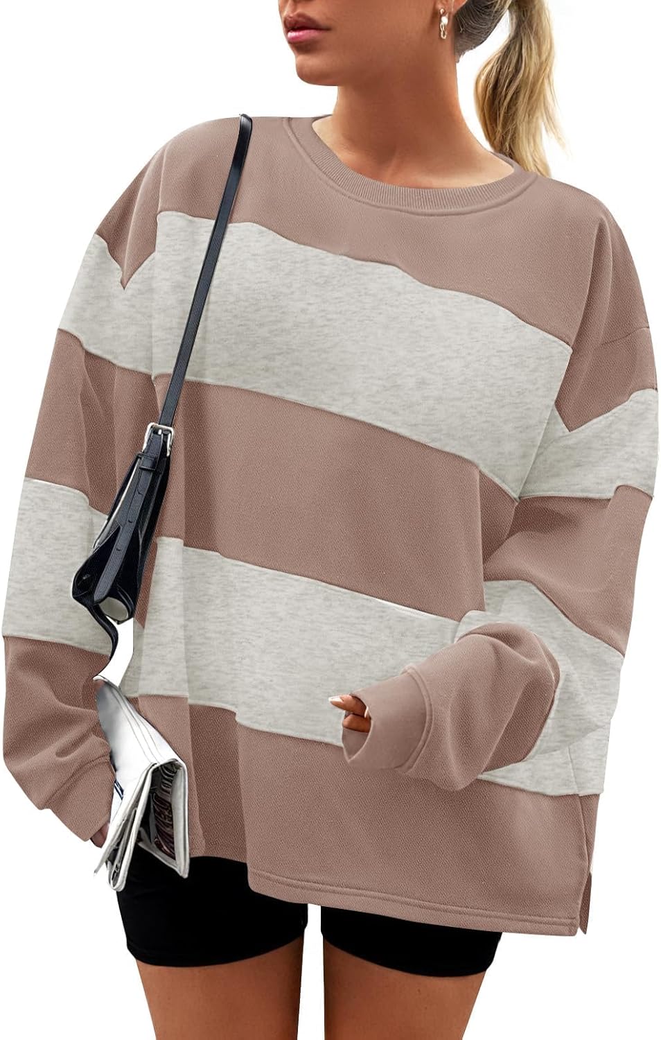 ZESICA Women's Oversized Striped Fleece Pullover for Fall Style