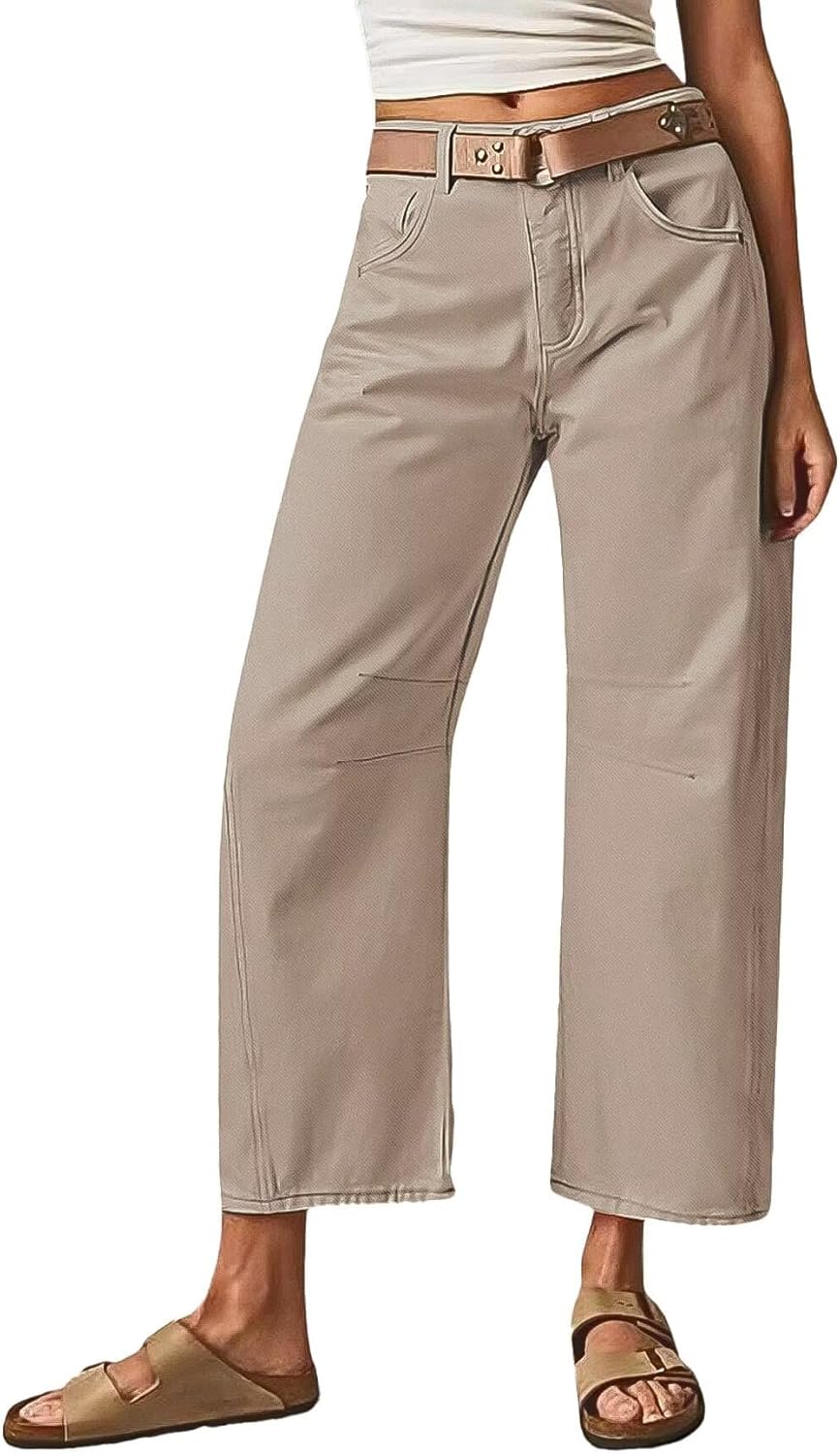 Flamingals Womens Mid Waist Crop Straight Leg Jeans for Style