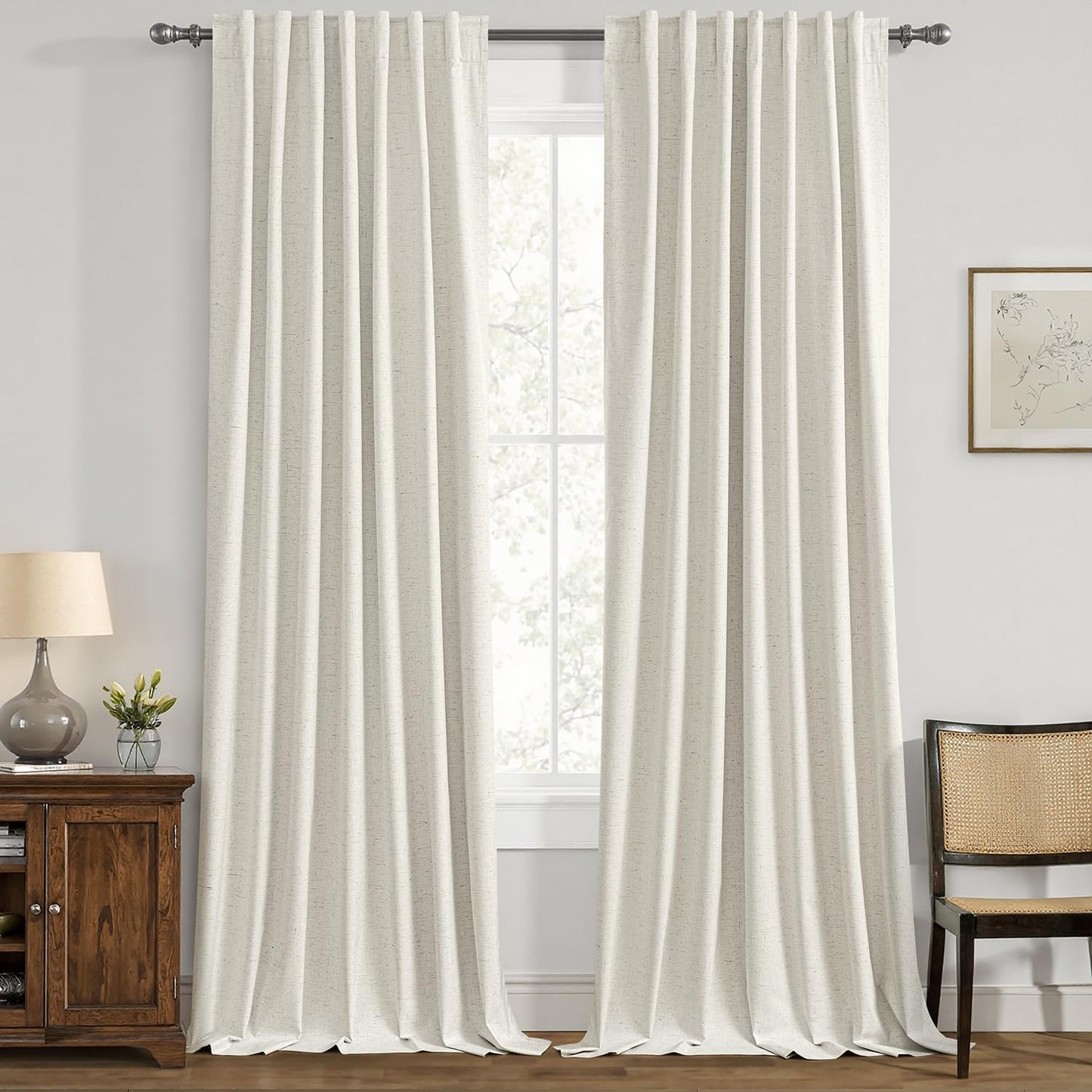 ANRODUO Ivory White Blackout Curtains 96 - 100% Light Block, 2 Panels