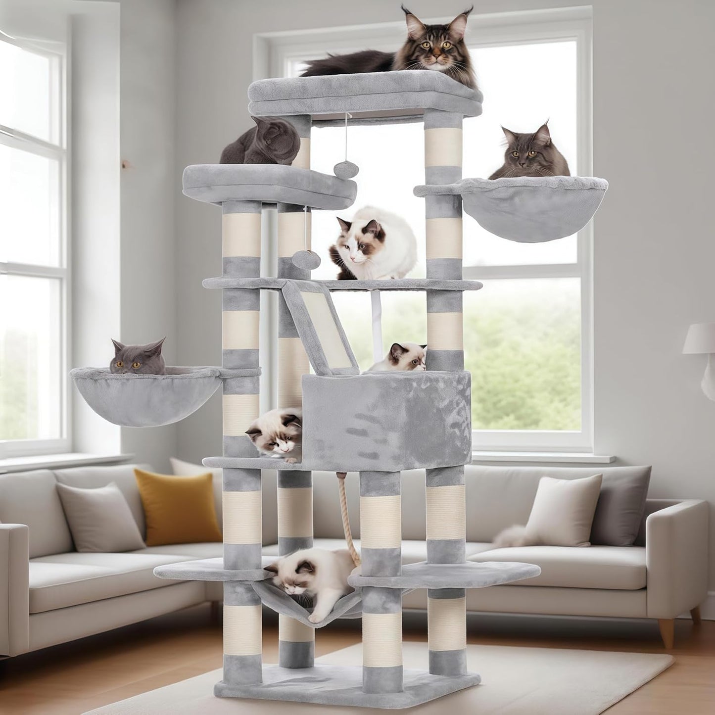 Heybly Cat Tree 68 inch Multi-Level Cat Tower for Indoor Cats