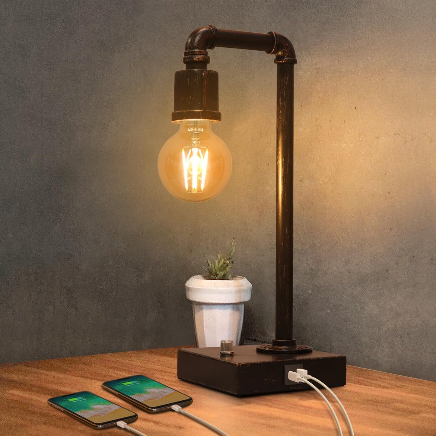 Dimmable Steampunk USB Bedside Lamp
