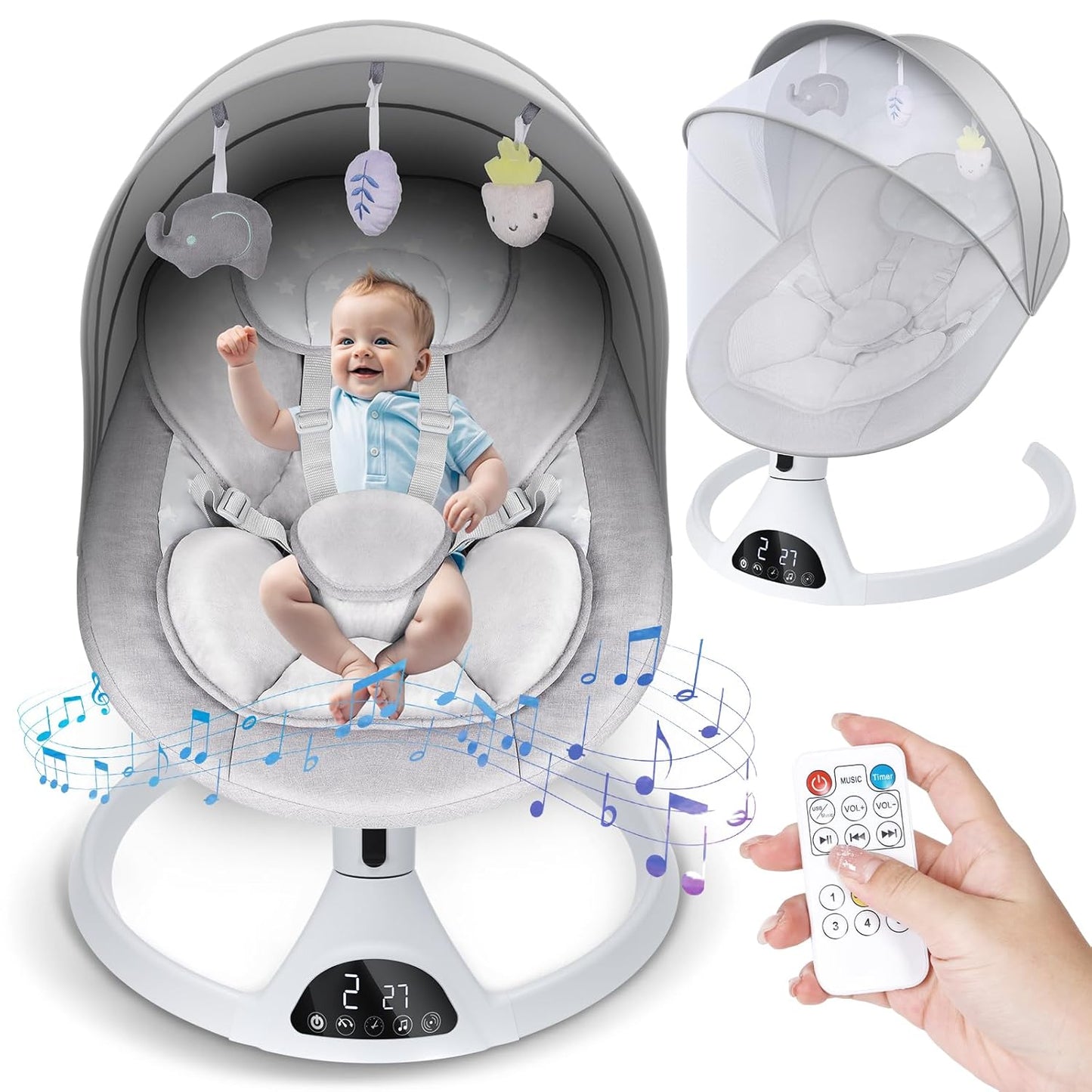 Omzer Electric Baby Swing - Bluetooth Music Speaker & Remote