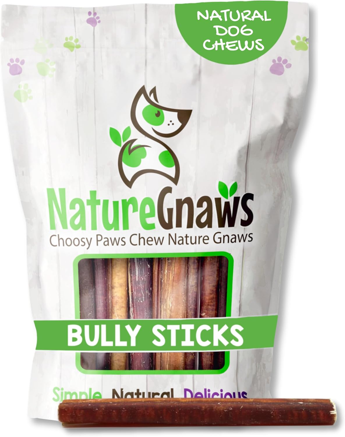 Nature Gnaws Large Bully Sticks for Dogs - Long Lasting Chews