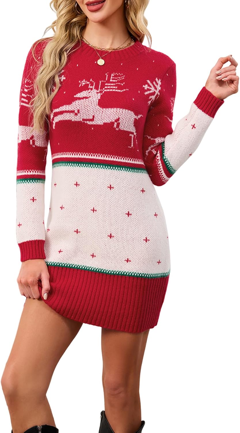 SunnyMelody Womens Ugly Christmas Sweater Dress for Winter Fun