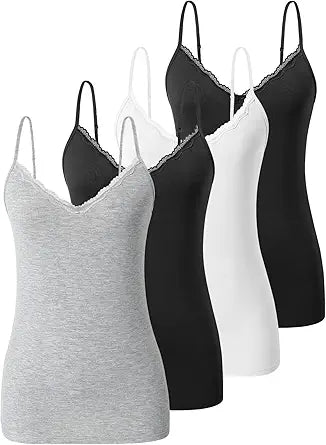Vislivin Plain Camisole for Women Lace Tank Tops V Neck 4 Pack