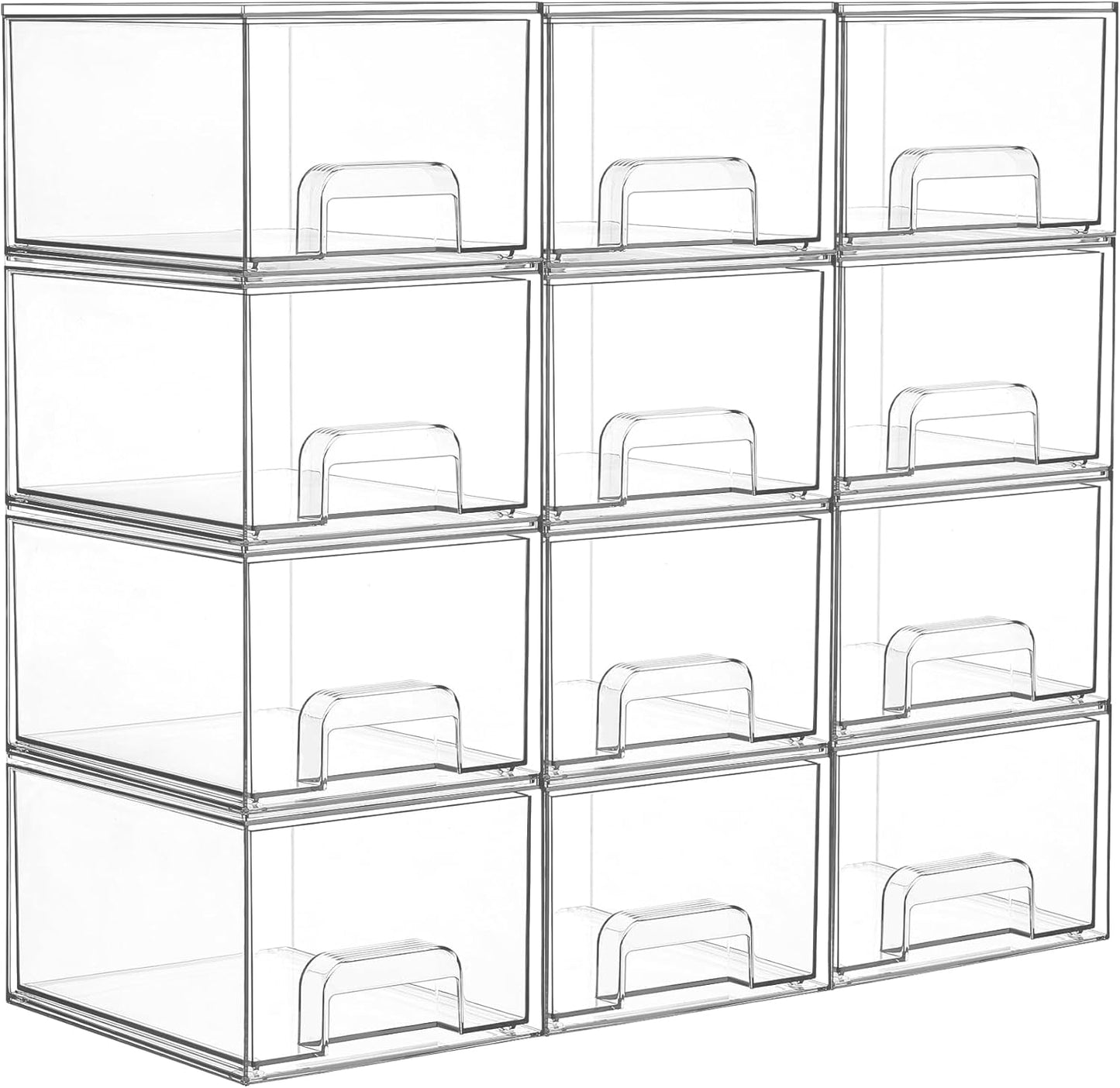 Vtopmart 12 Pack Small Clear Stackable Storage Drawers for Home