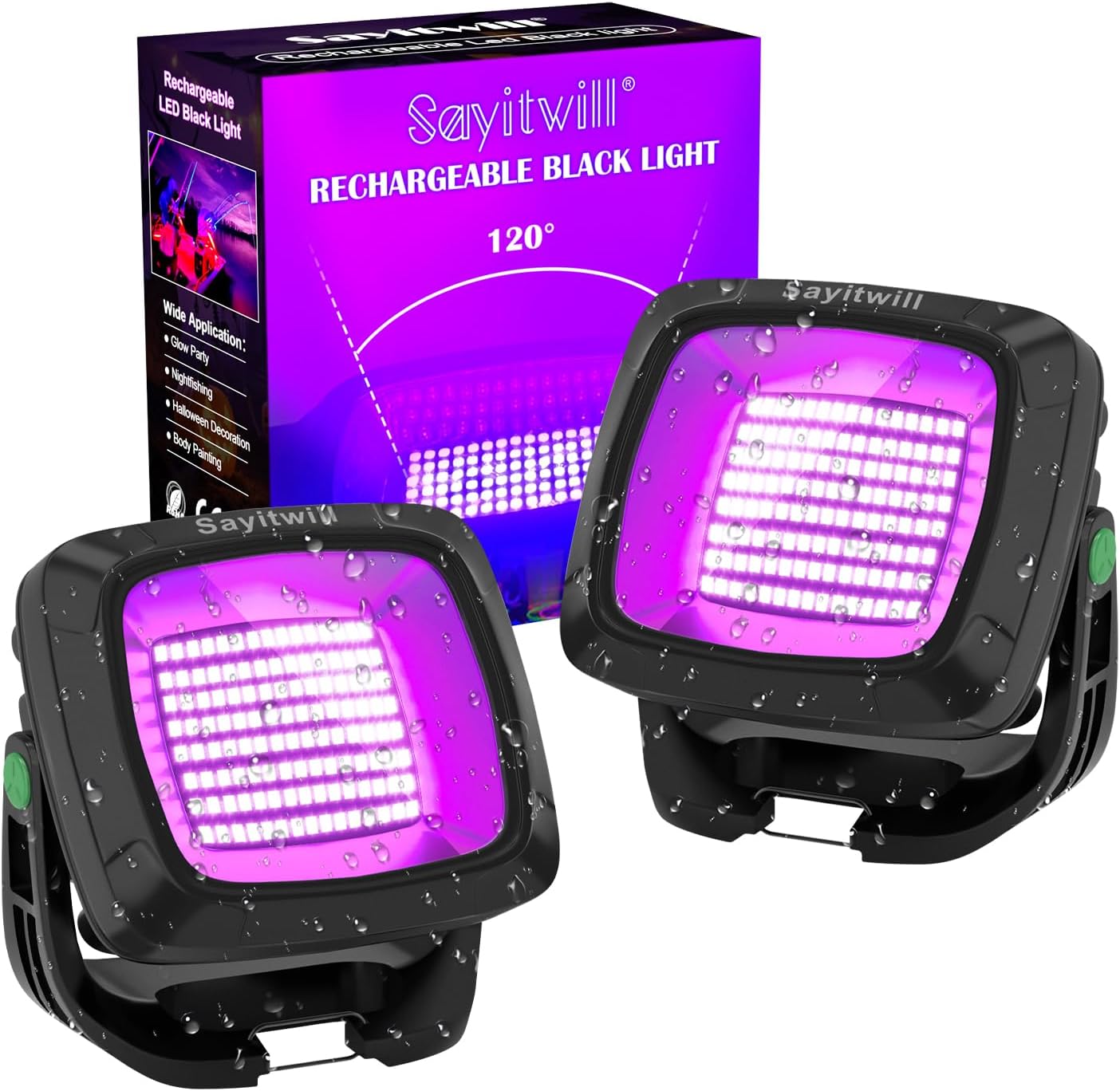 Rechargeable Black Light 2 Pack for Glow Parties and More