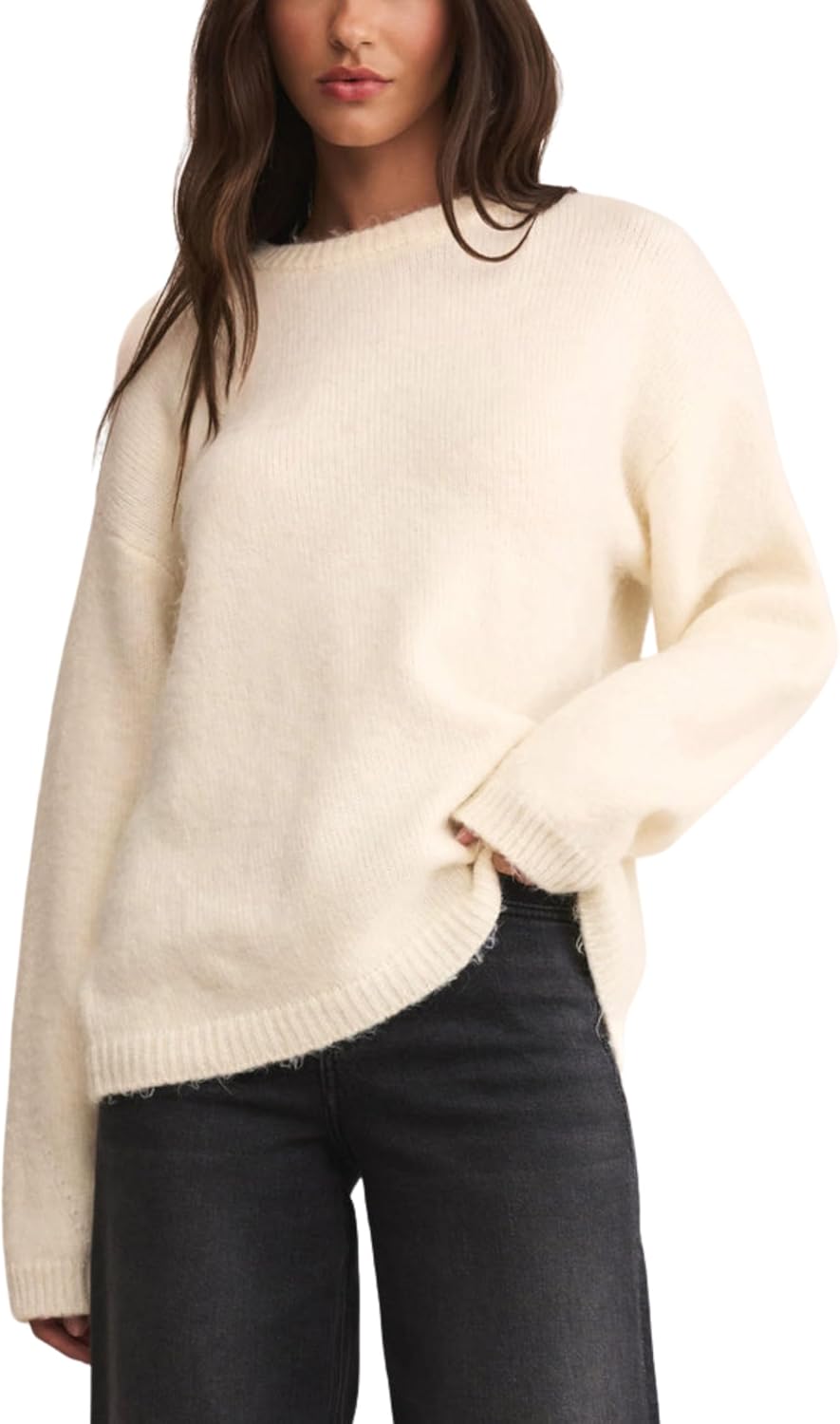 Womens Soft Fuzzy Knit Sweater Cozy Pullover Jumper Long Sleeve