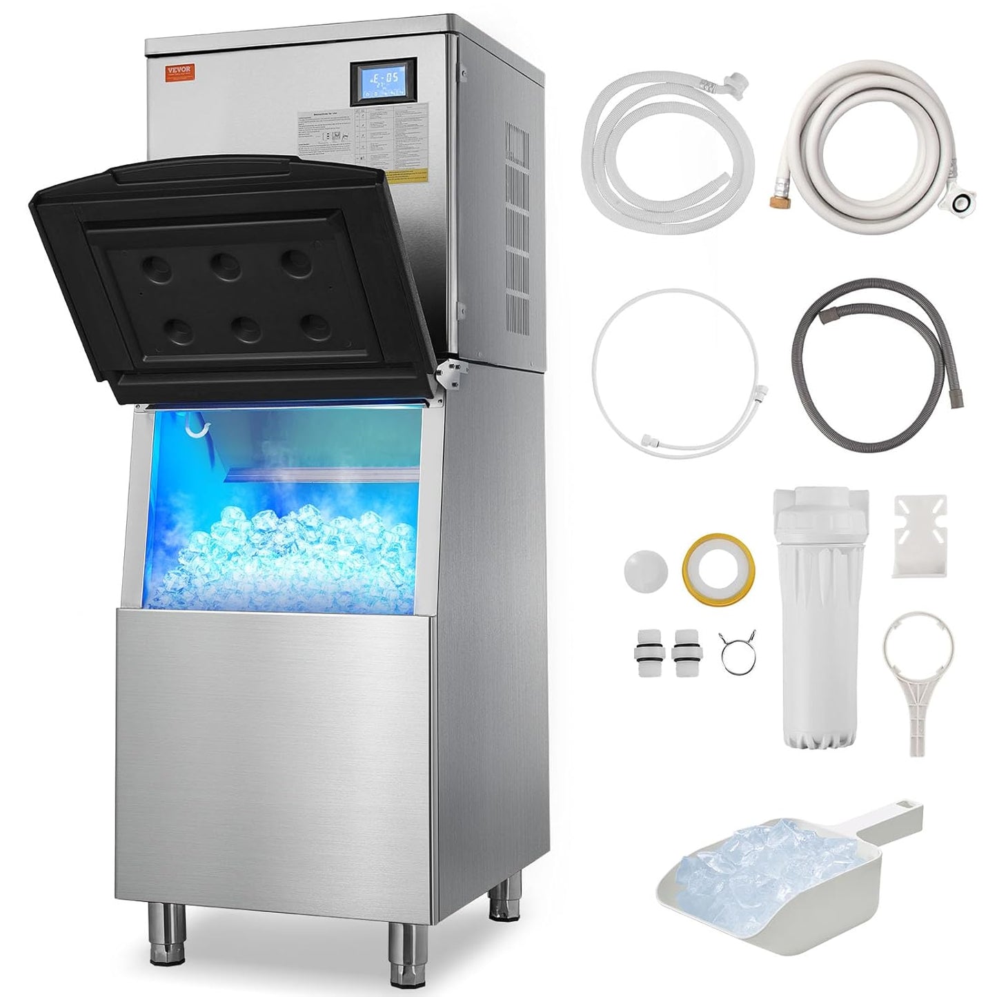 VEVOR 400LBS Commercial Ice Maker - Self-Cleaning, Large Storage