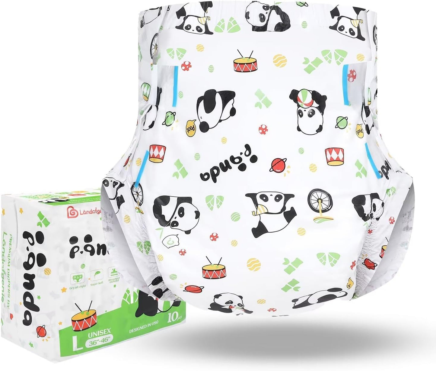 Maximum Overnight Absorbency Panda Adult Diapers - 10 Pieces (Large)
