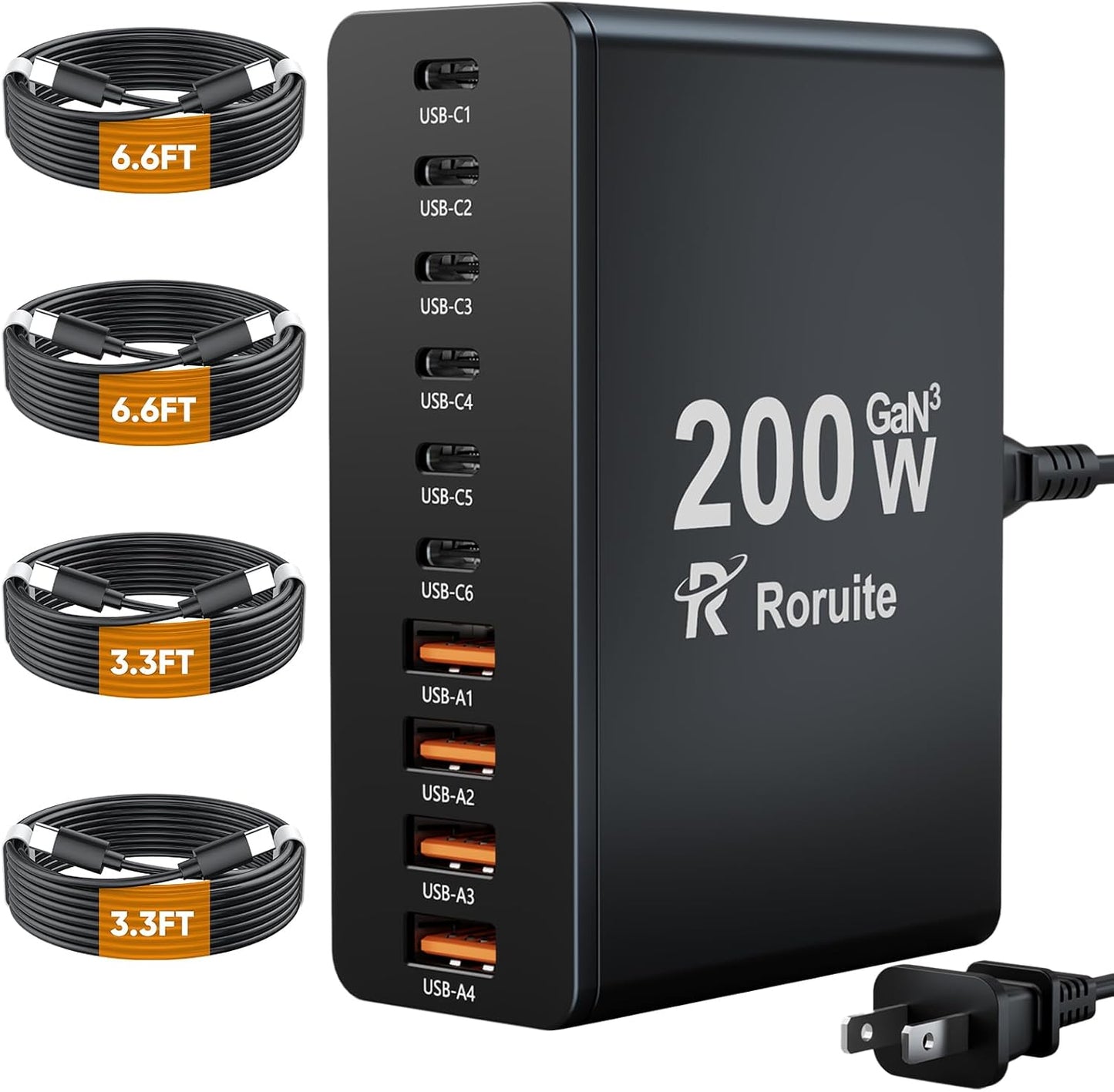 USB C Charging Station 10 Port with 200W GaN Charger Block