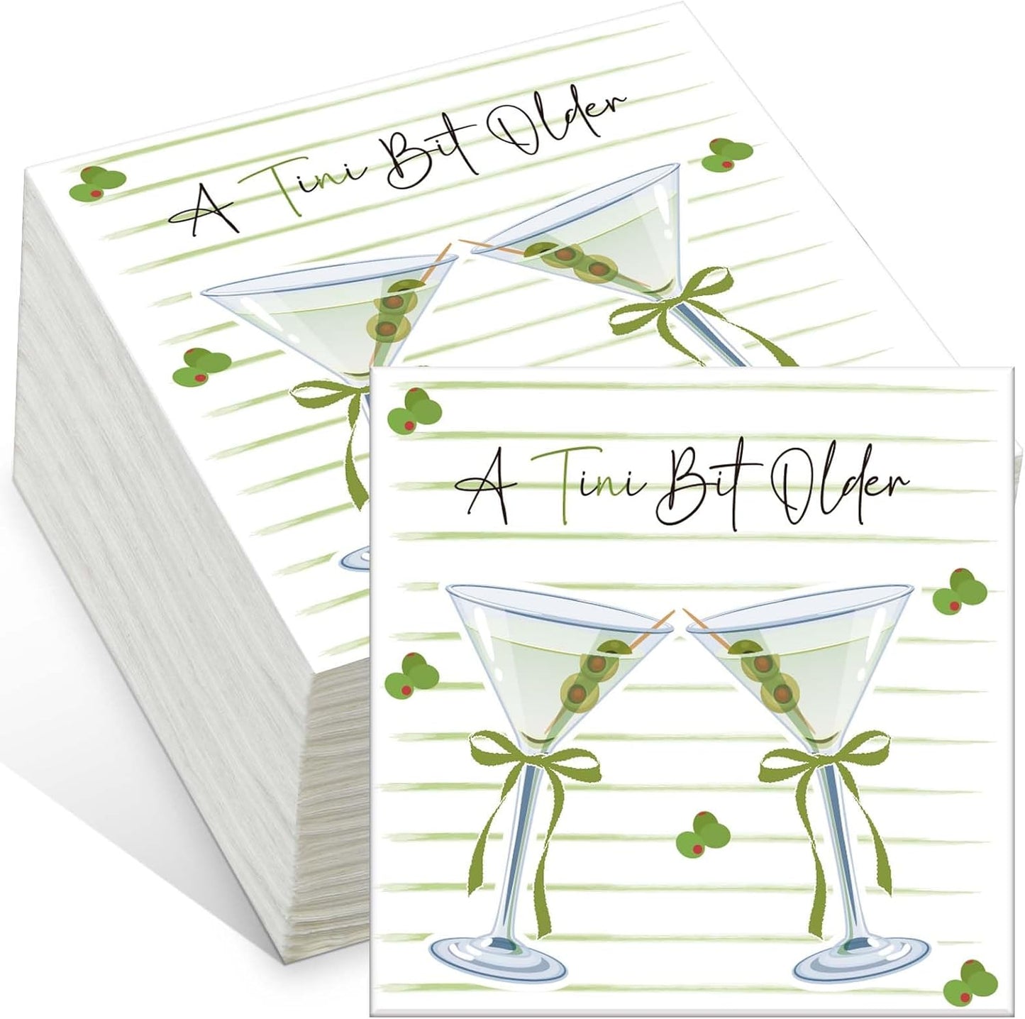 100-Pack Tini Bit Older Cocktail Napkins - Green Olive
