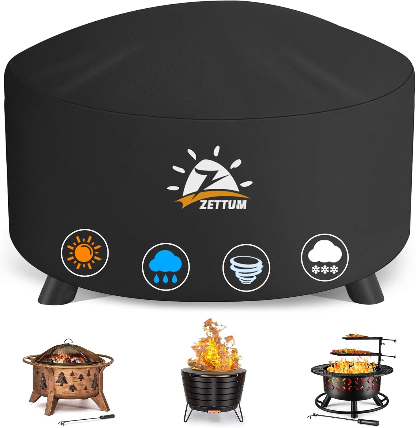 Zettum 50 Inch Round Fire Pit Cover - Heavy Duty & Waterproof