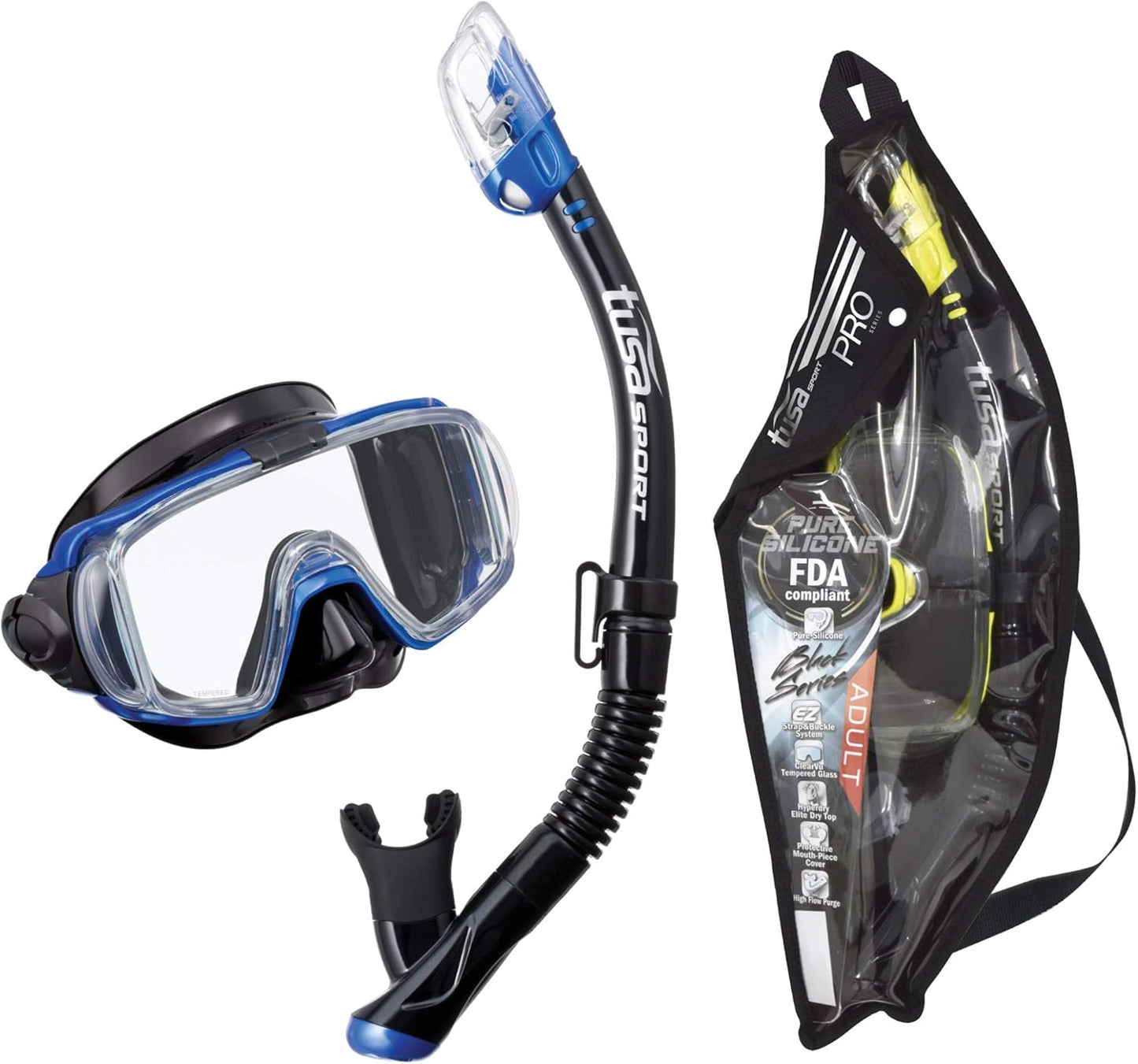 TUSA Visio Tri-Ex Black Mask & Dry Snorkel Set