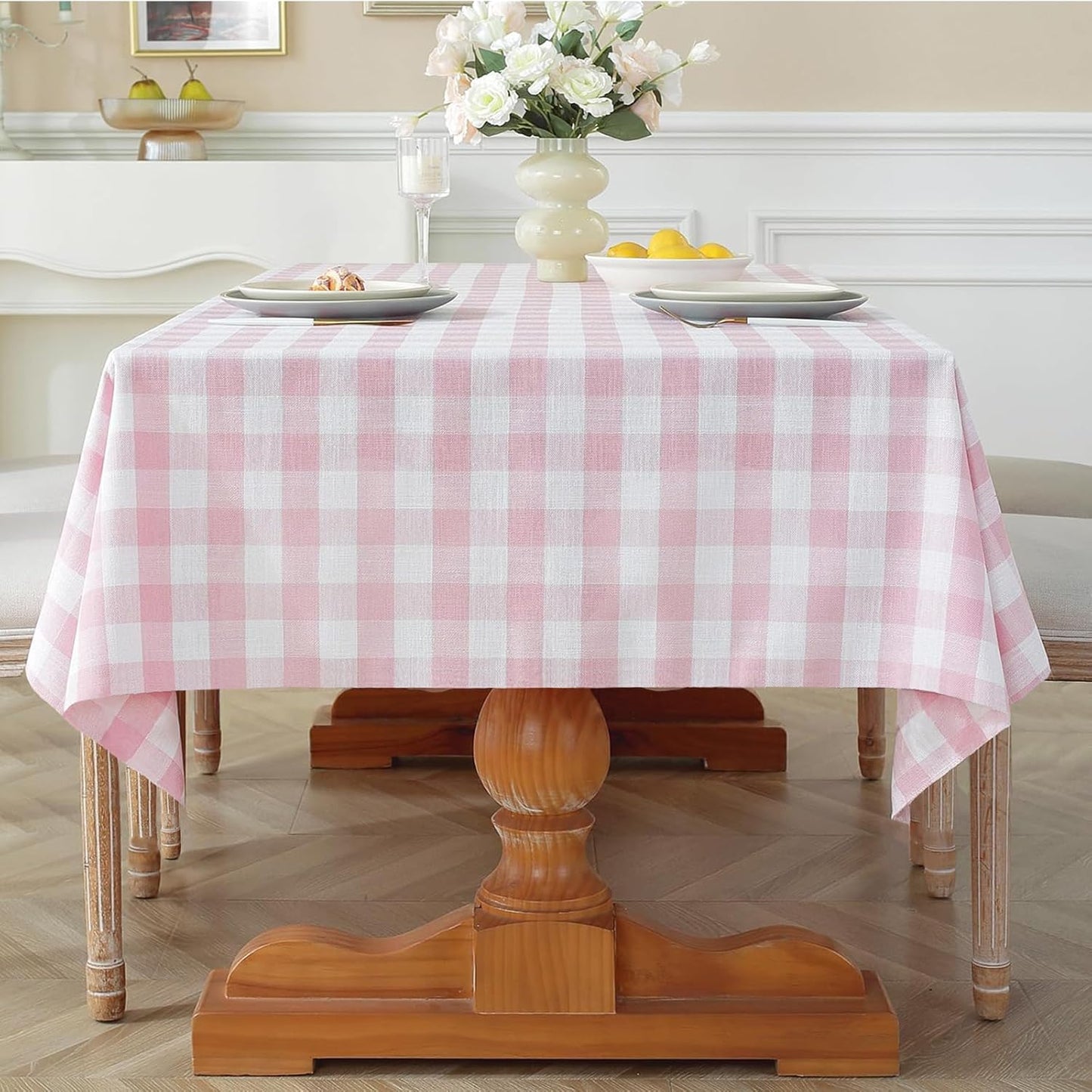 Laolitou Pink Gingham Table Cloth for Rectangle Tables 60x120