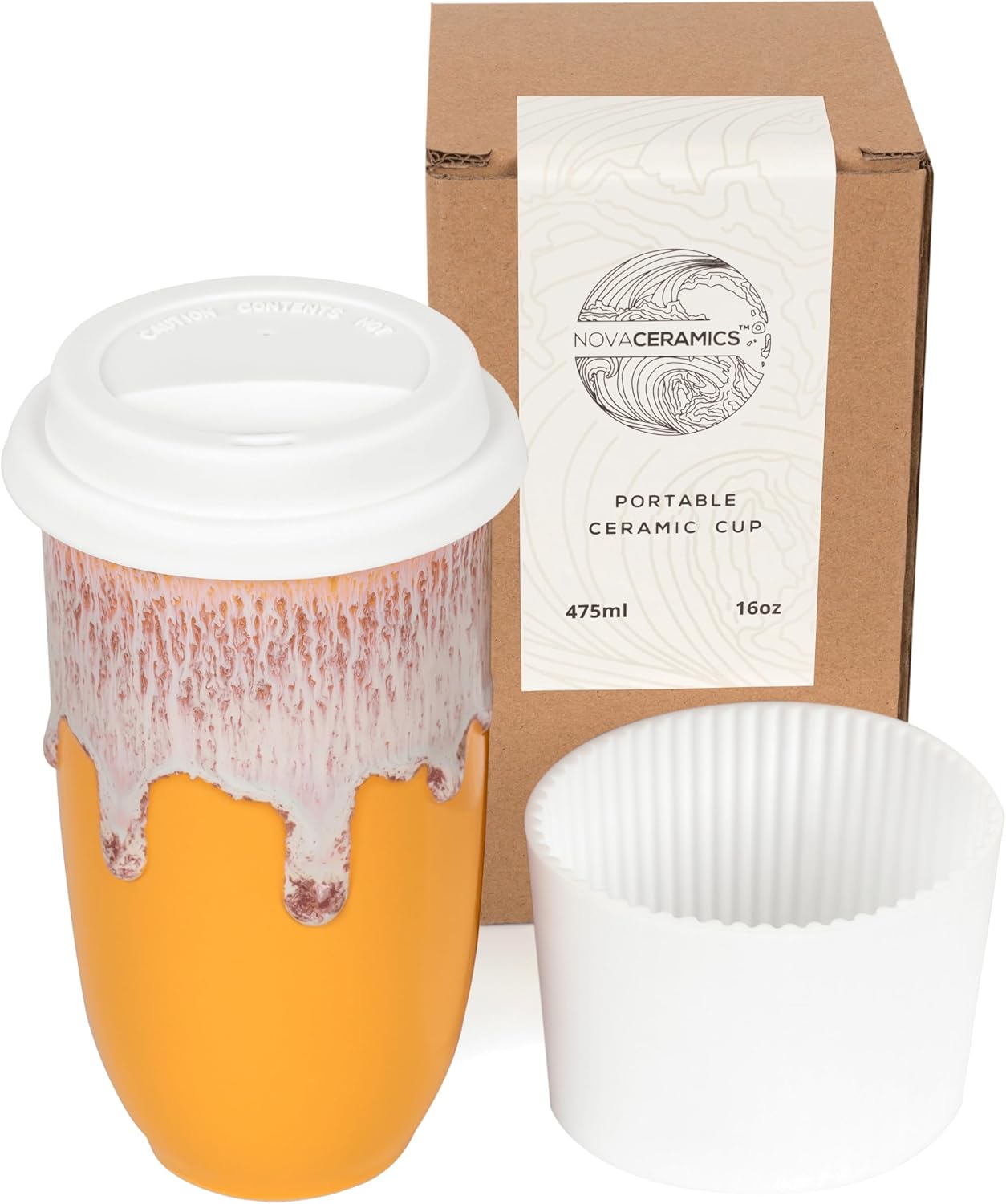 NOVA CERAMICS 16oz Ceramic Travel Mug with Lid for Coffee Lovers