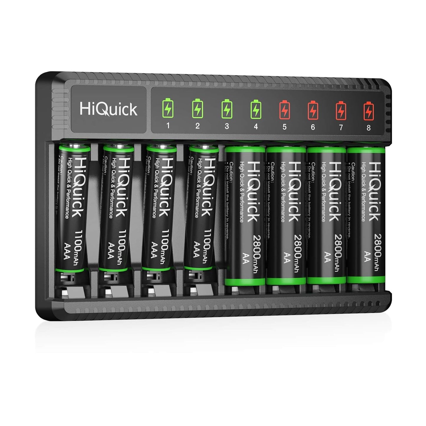 HiQuick 8-Bay Smart Charger + Rechargeable Batteries: Fast Household Charging!