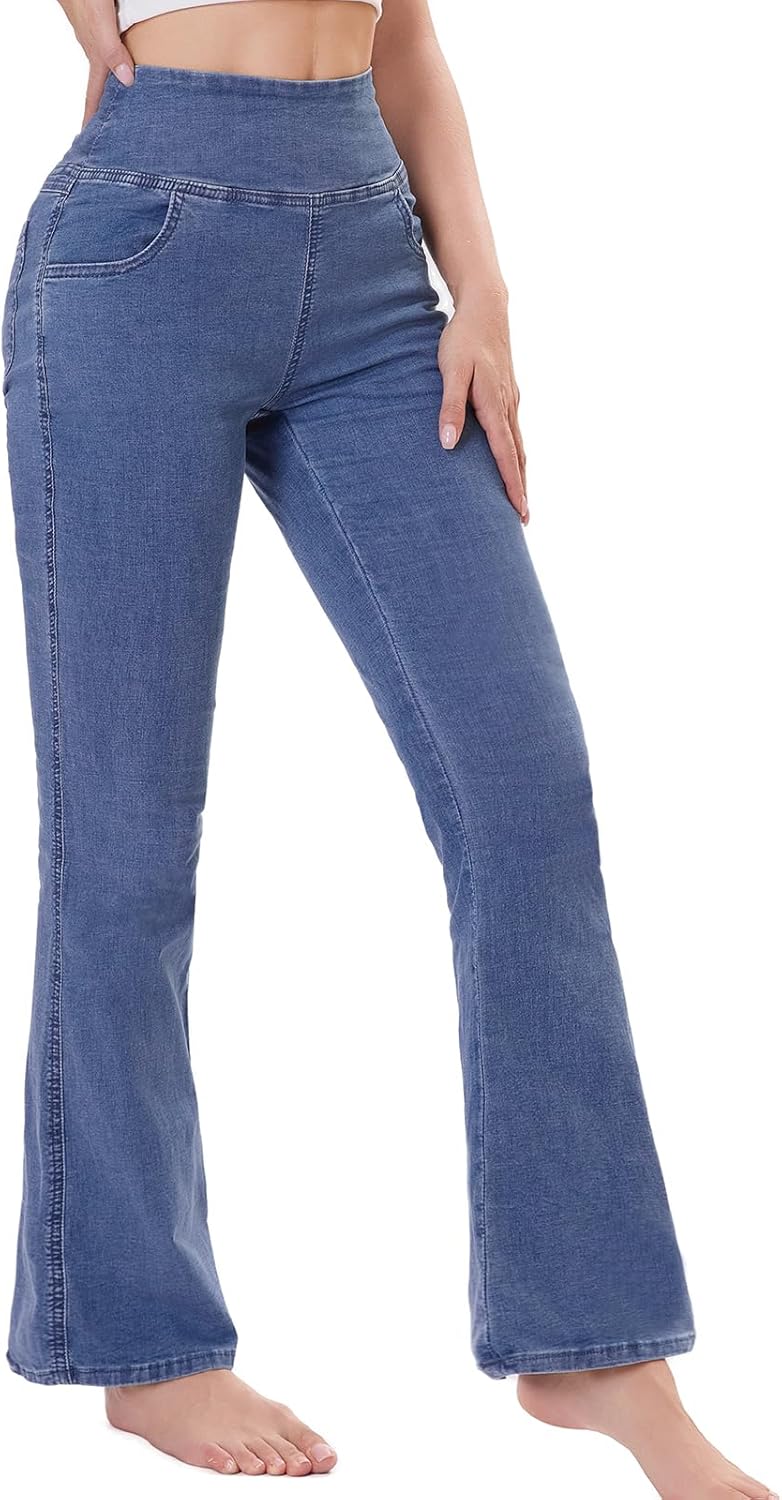 Pull on Flare Jeans for Women - Trendy High Waisted Boot Cut