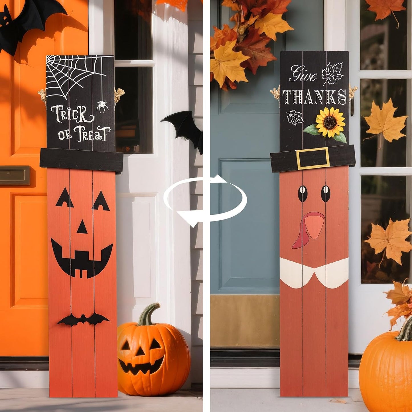Two Sided Halloween Thanksgiving Porch Sign for Home Decor