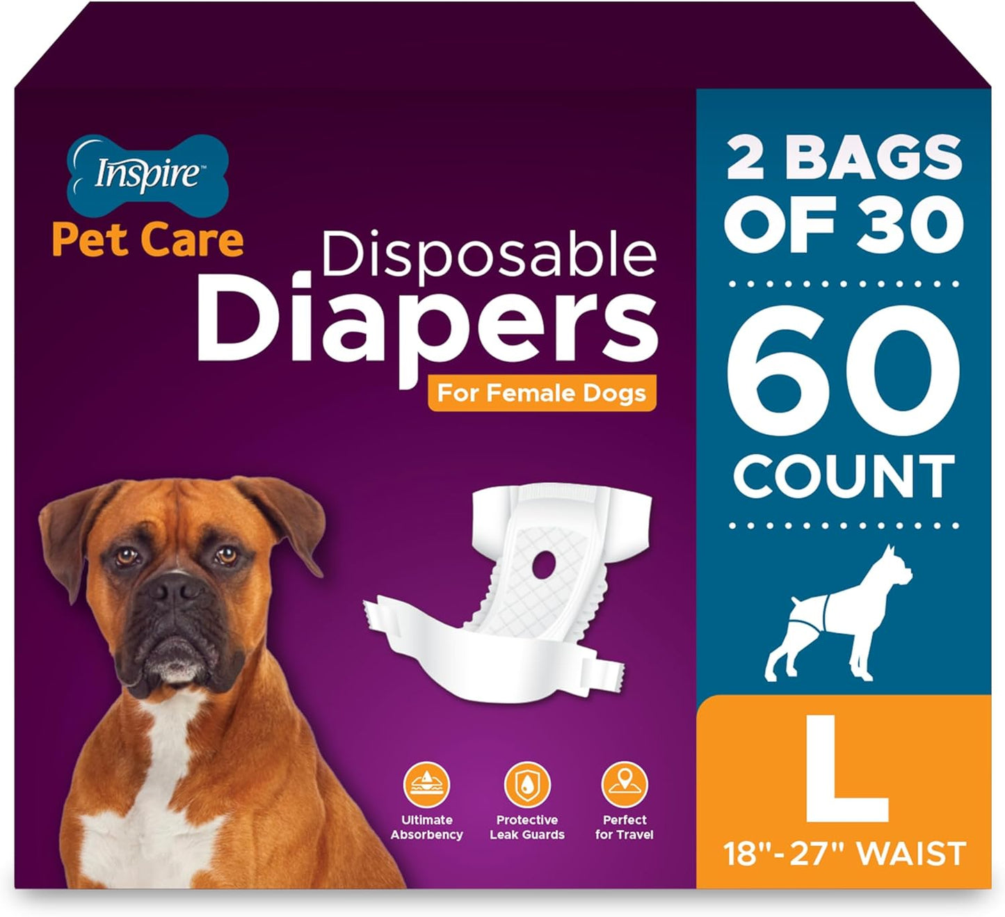 Inspire Pet Care Dog Diapers for Female Dogs - Large 60 Count