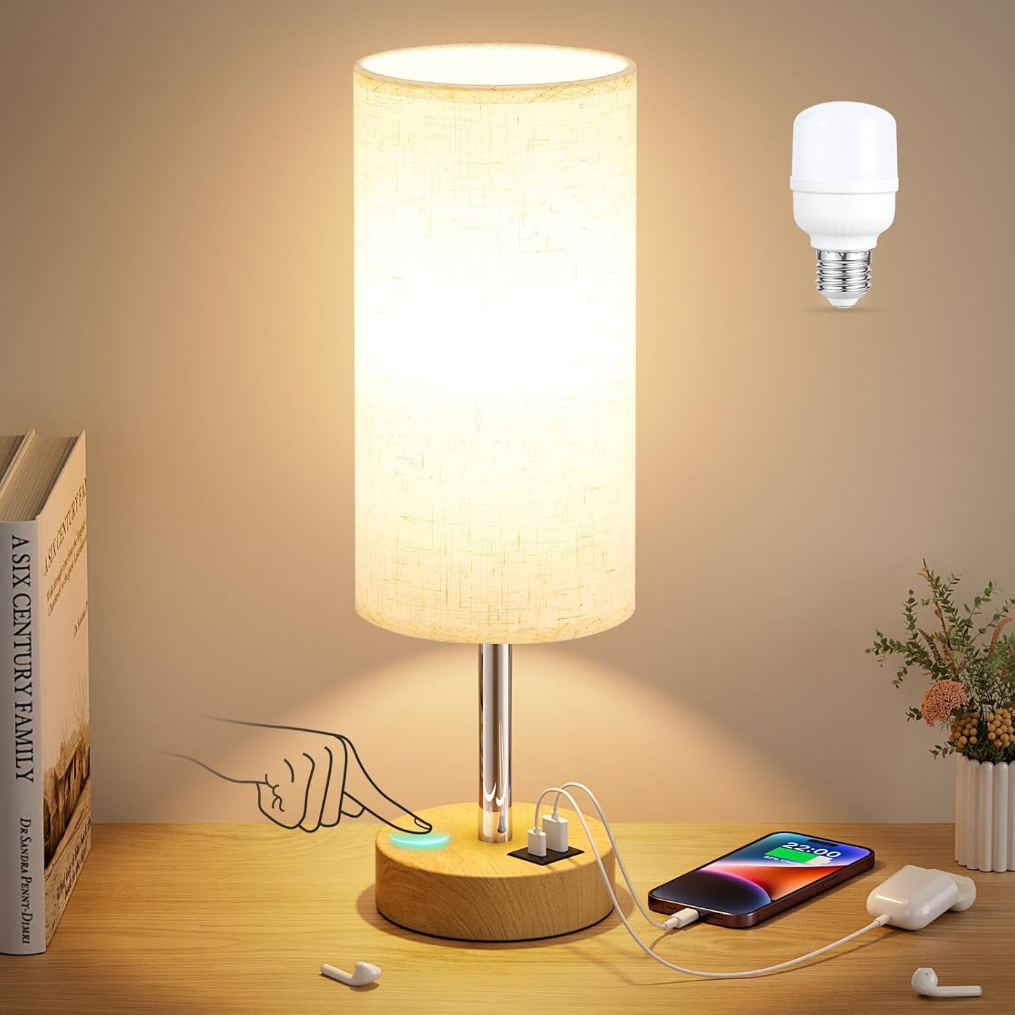 3 Way Dimmable USB Bedside Lamp