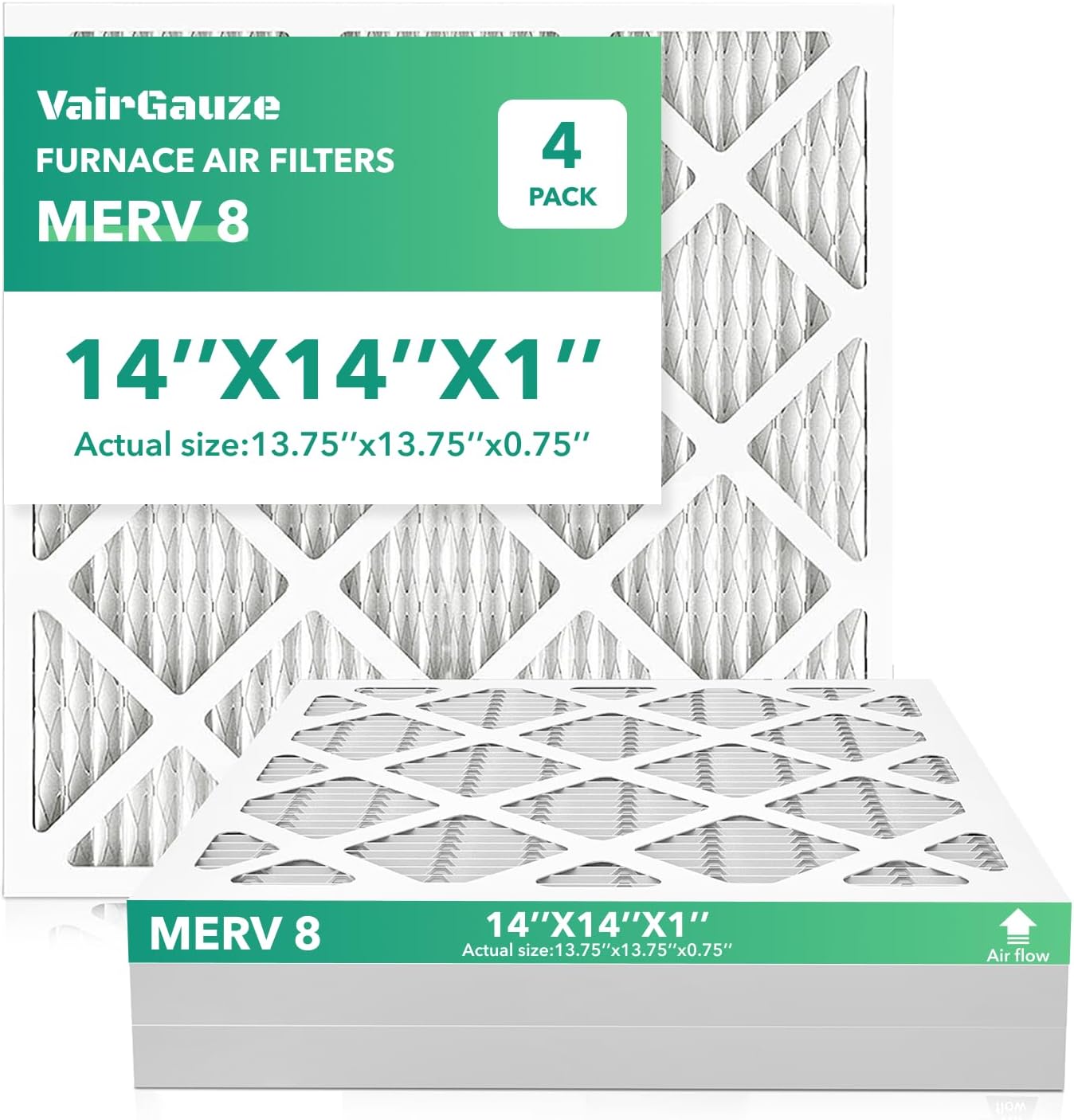 4 Pack MERV 8 Pleated Air Filters - Dust Defense for HVAC - VairGauze
