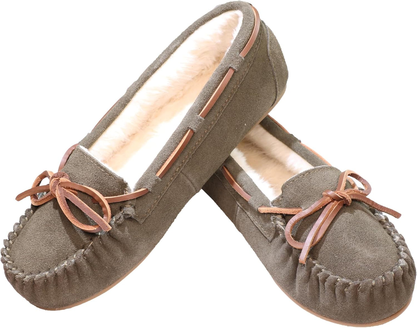 Women's Moccasin Slippers with Faux Fur and Cozy Bow Design