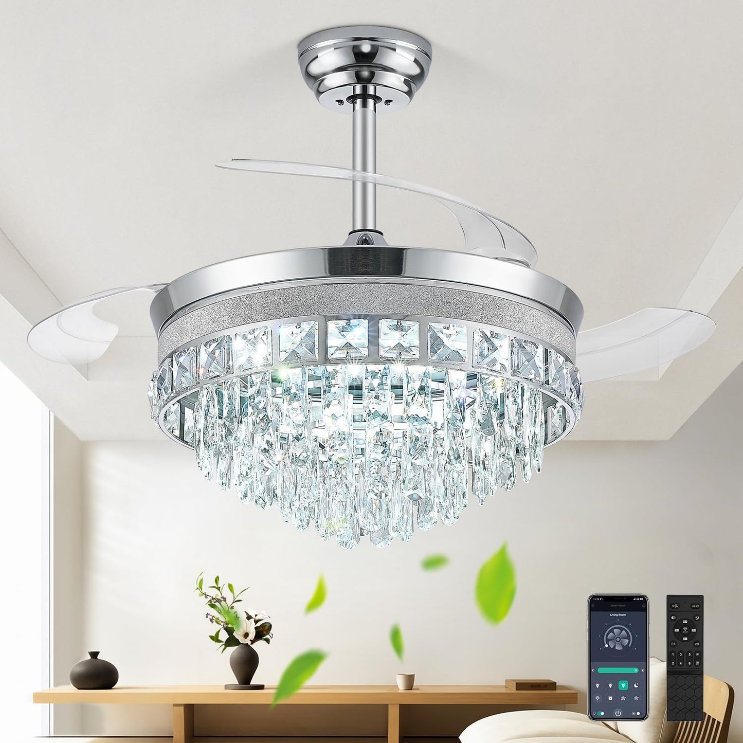 42 Fandelier Ceiling Fan with Light - Elegant Crystal Design