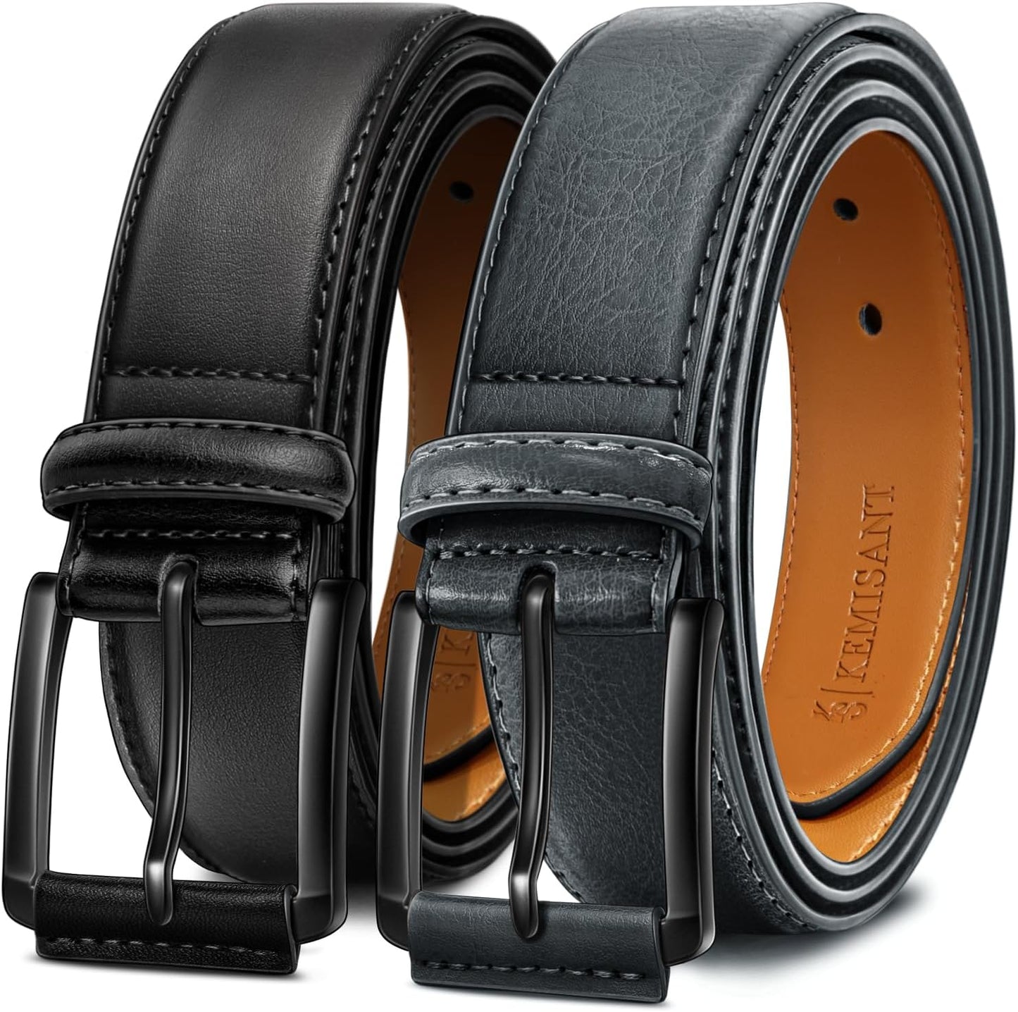 KEMISANT Men Belt 2Pack Genuine Leather for Dress Casual Golf