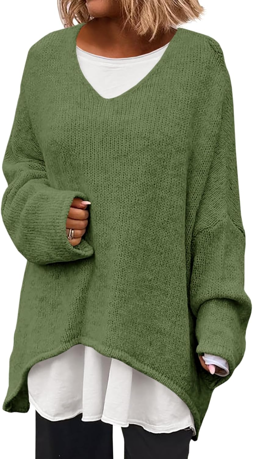 Saodimallsu Womens Oversized V Neck Sweater for Fall