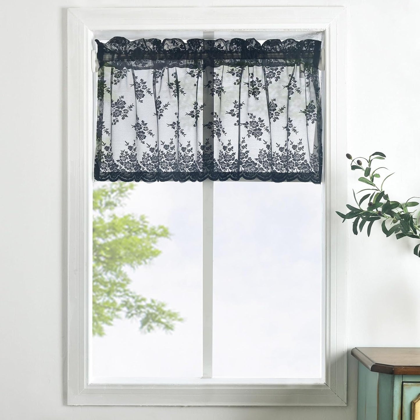 Gothic Black Lace Valance for Spooky Windows