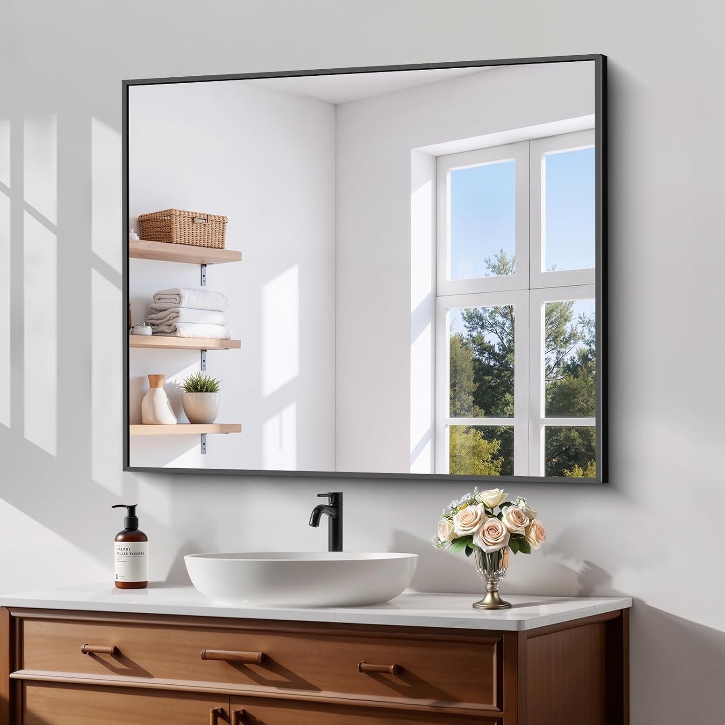 Koonmi Black Framed Bathroom Mirror - Shatterproof 30x36 in
