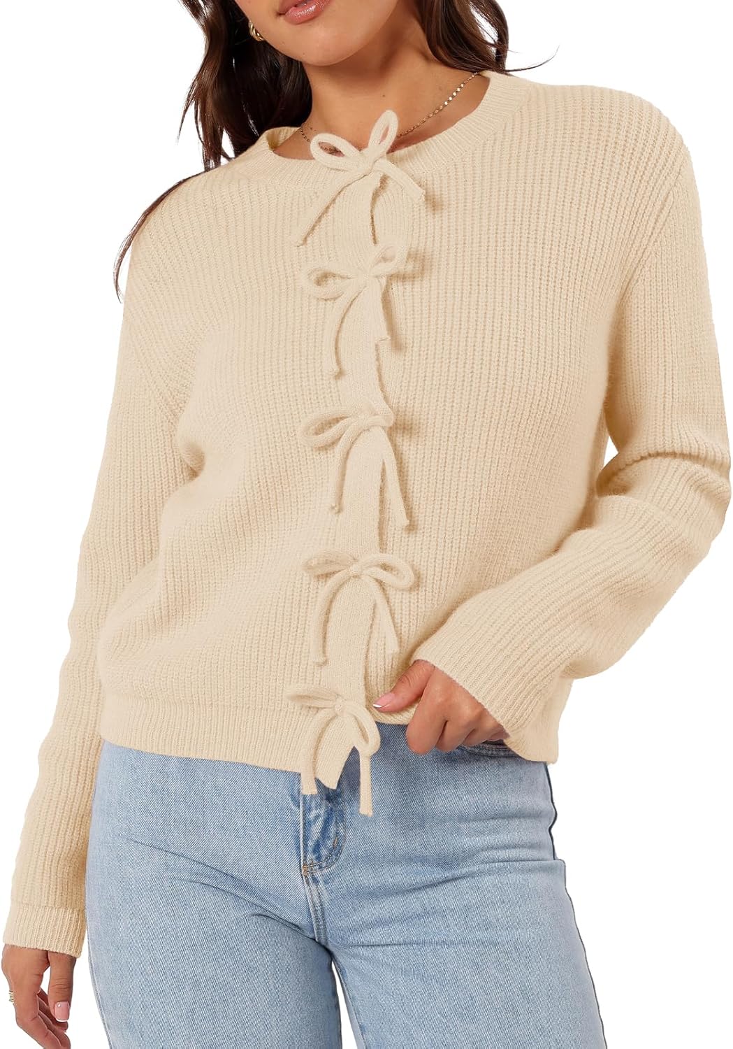Women's Cardigan Sweaters with Bow Button Design for Fall Fashion