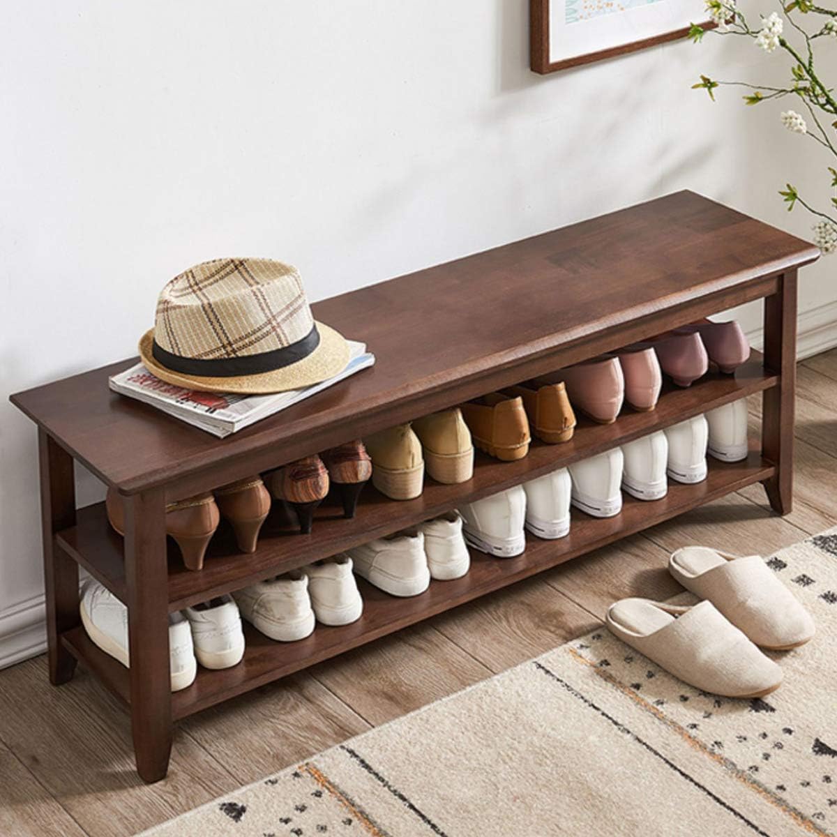 XKZG Storage Bench Wooden Shoe Rack for Entryway and Living Room