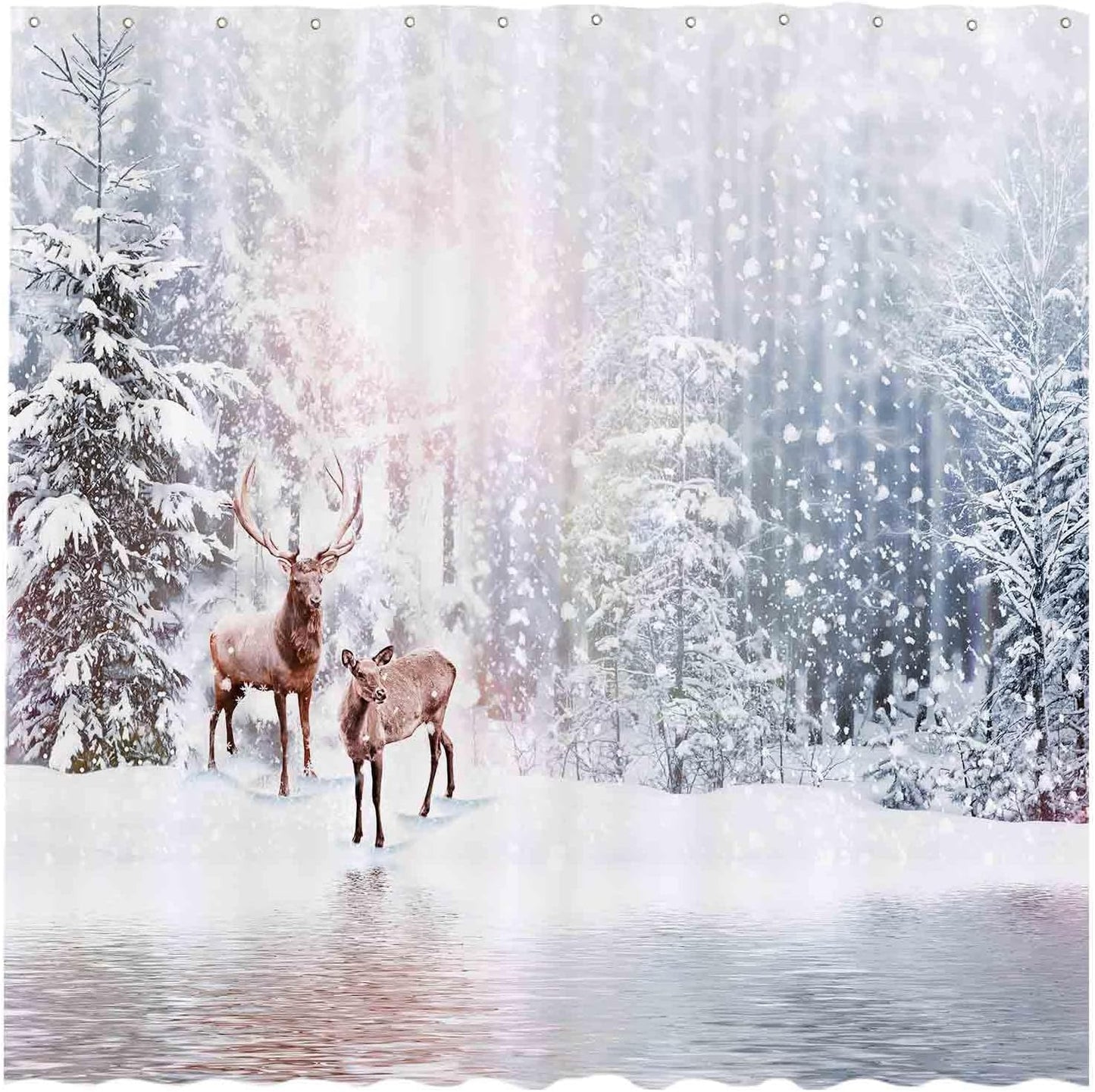 Nature-Inspired Christmas Shower Curtain Set