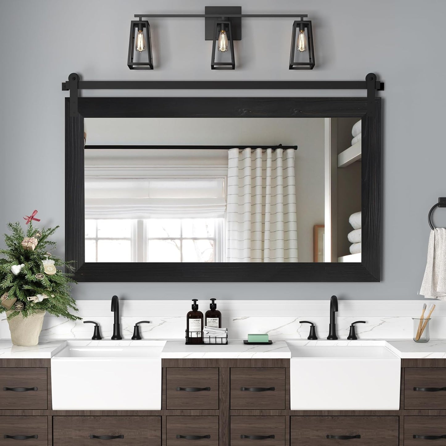 Farmhouse Bathroom Mirror - Rustic Barn Door Design for Home