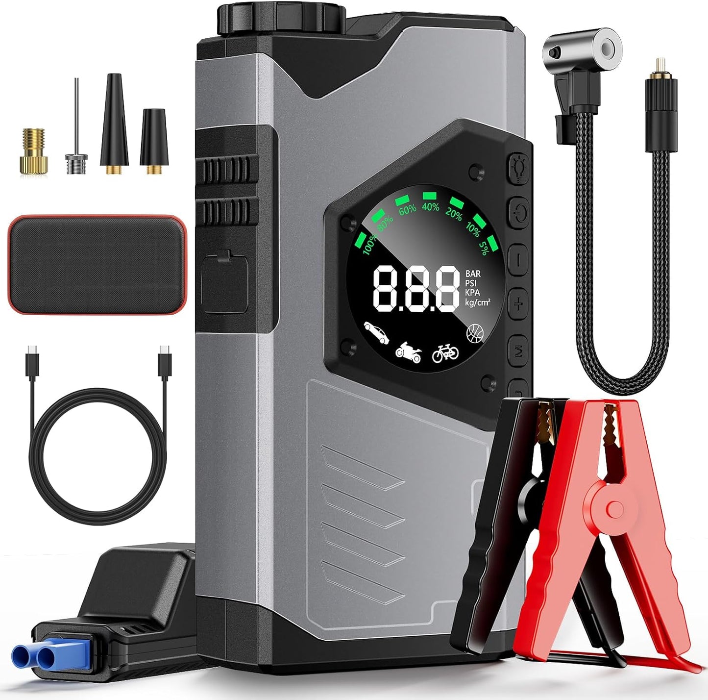 Zcyge Portable Jump Starter: Power Pack & Air Compressor
