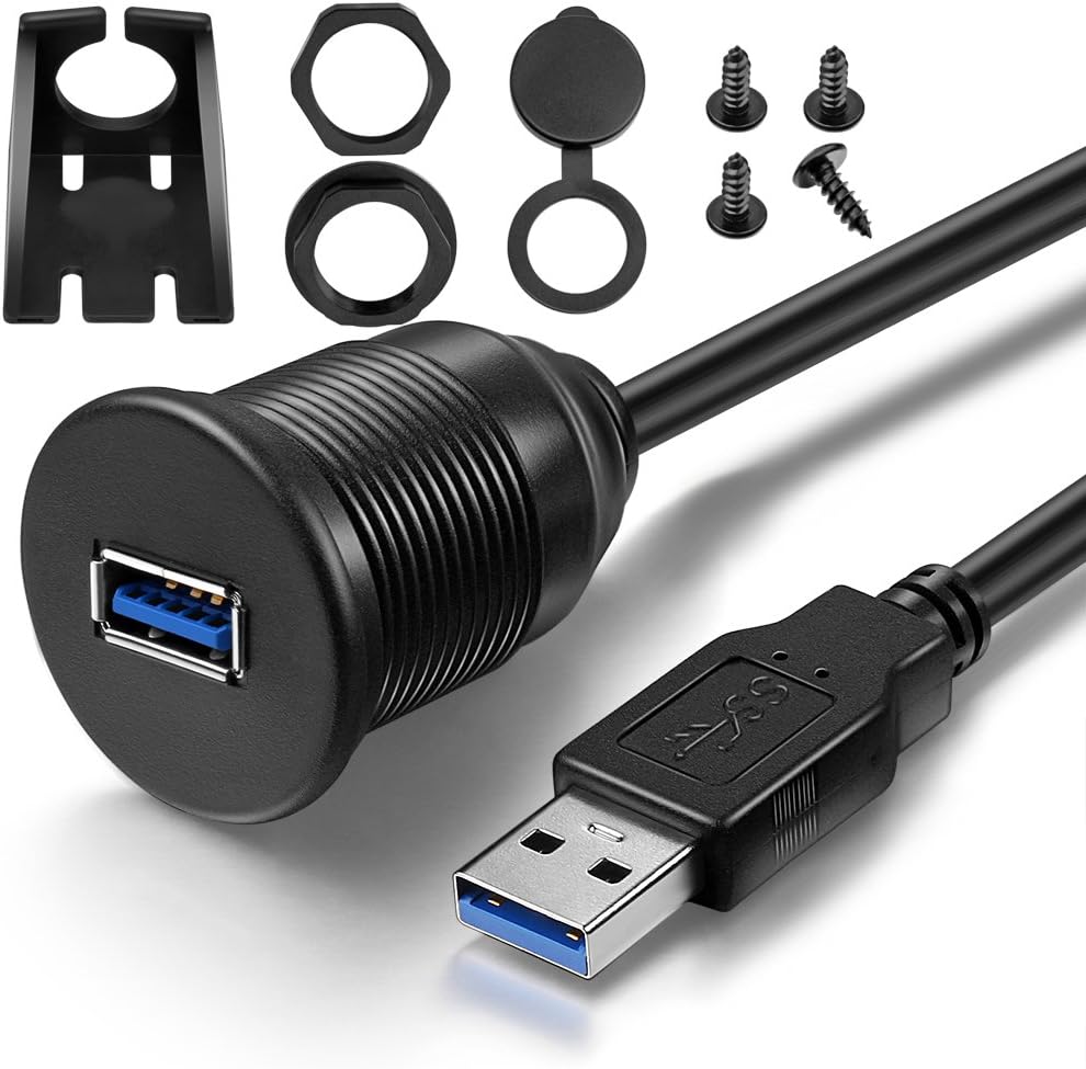ICESPRING 3ft USB 3.0 Male to Female AUX Flush Mount - Dashboard Extension