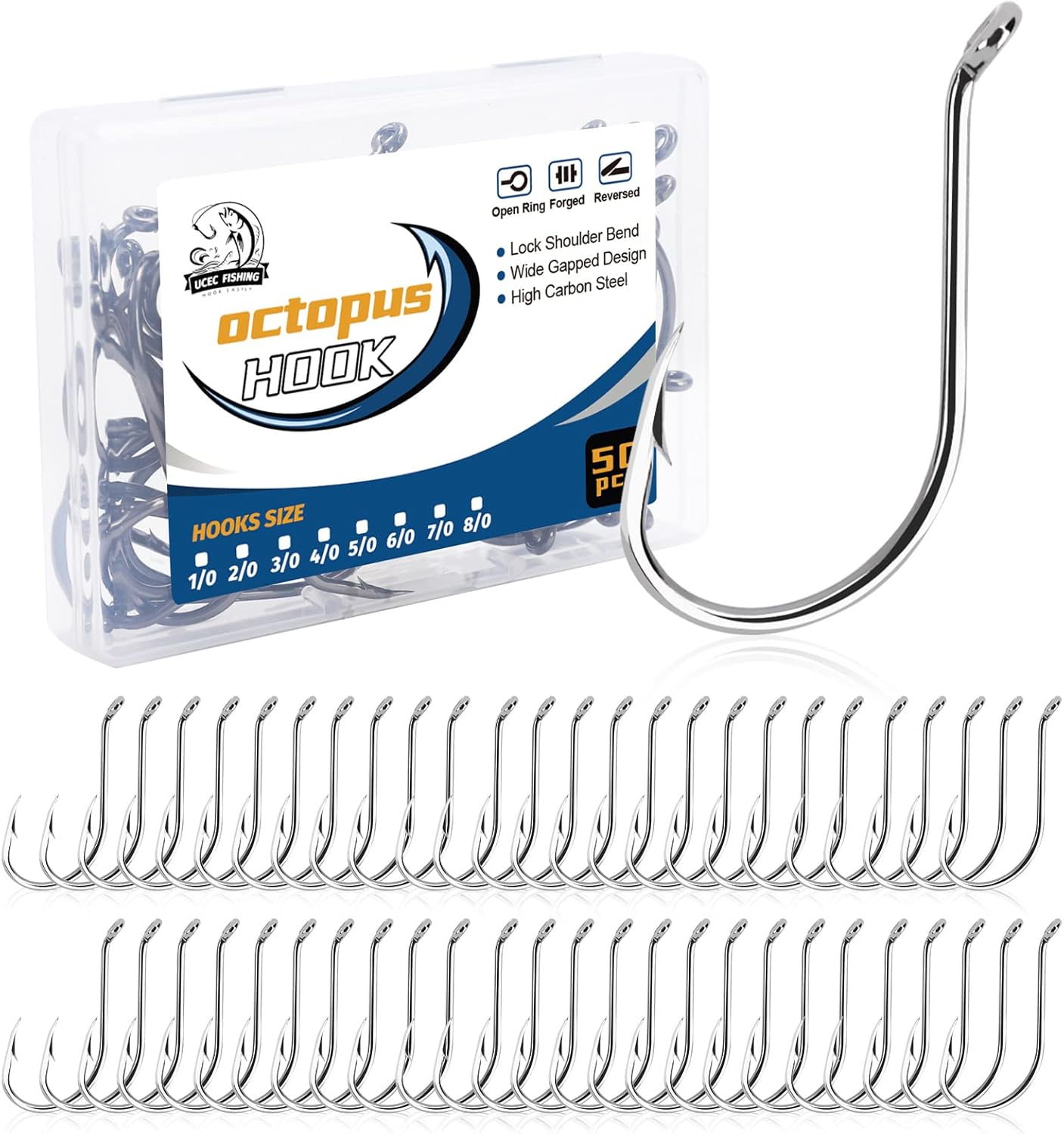 50 High Carbon Steel Octopus Catfish Hooks for Catfish Trout Fishing 1/0-5/0
