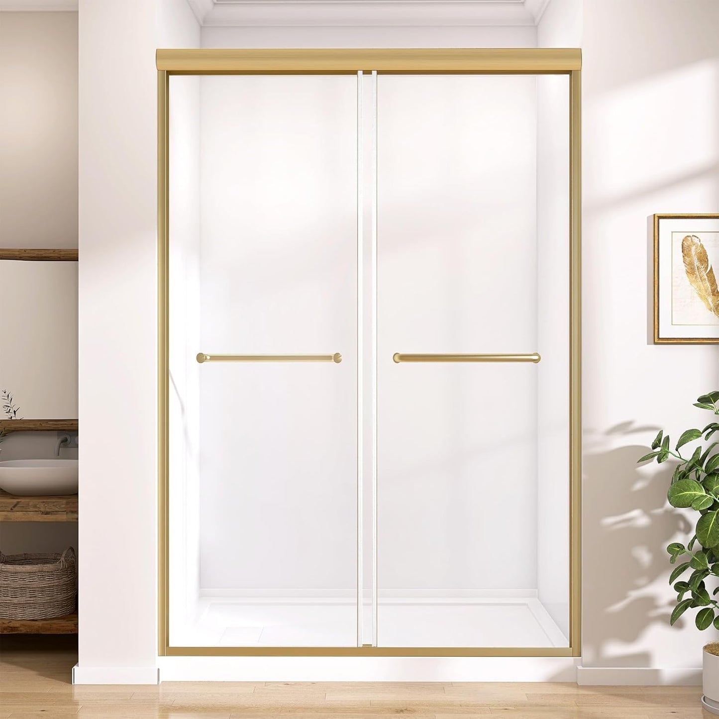 GETPRO 44-48 in. Semi-Frameless Double Sliding Shower Door