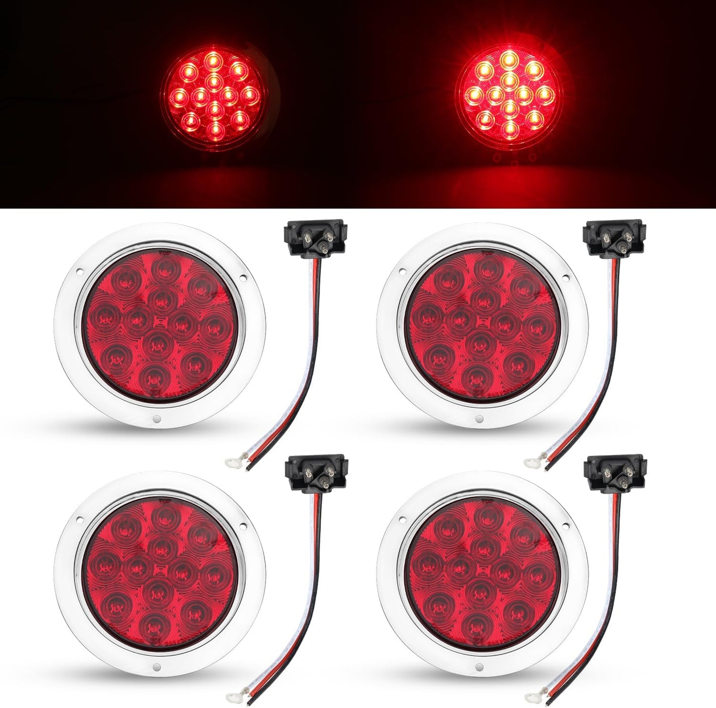 TMH 4 Pcs 4 Inch Red LED F3 Piranha Round Trailer Tail Lights