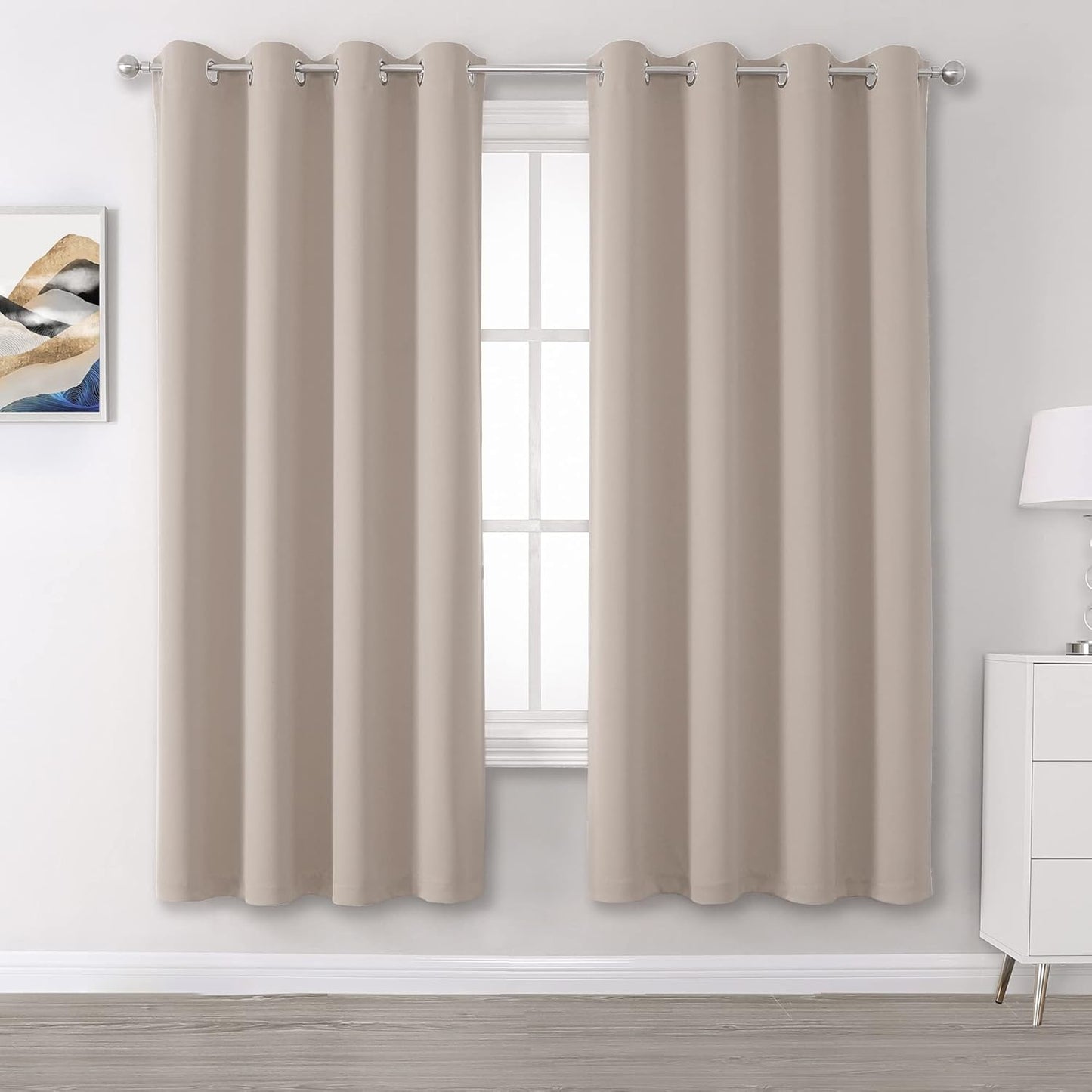 DUALIFE Light Brown Blackout Curtains for Living Room 63 in